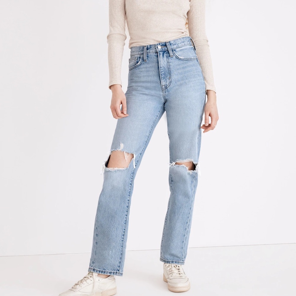 NWOT Madewell The Perfect Vintage Straight Jean in Danby Wash: Knee-Rip Edition